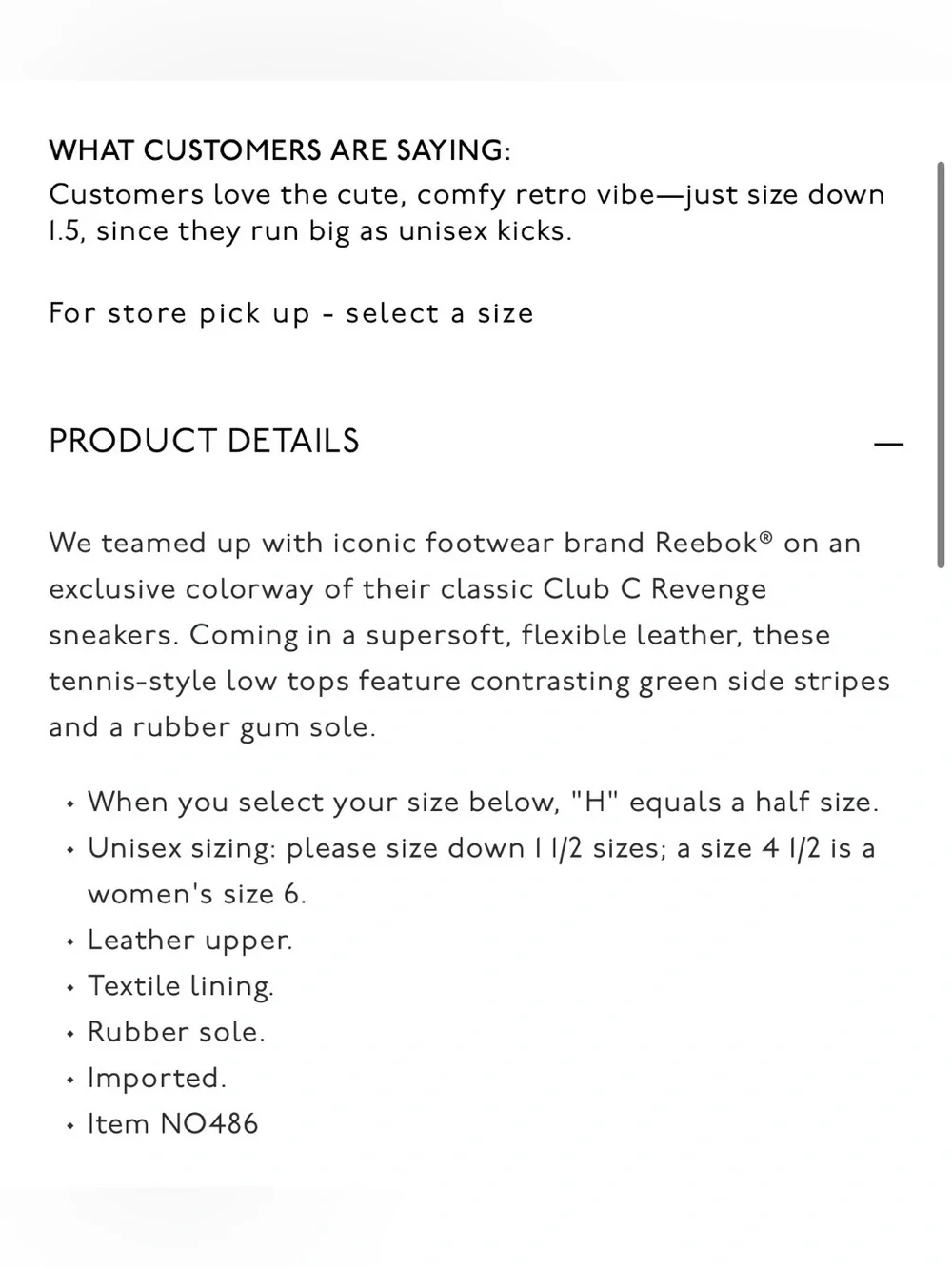 Madewell x Reebok Unisex Club C Revenge Sneakers